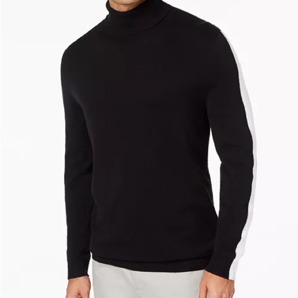 Alfani Black Turtleneck Sweater White Sleeve Stripe